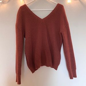 Burnt Orange Lace-Up-Back Sweater